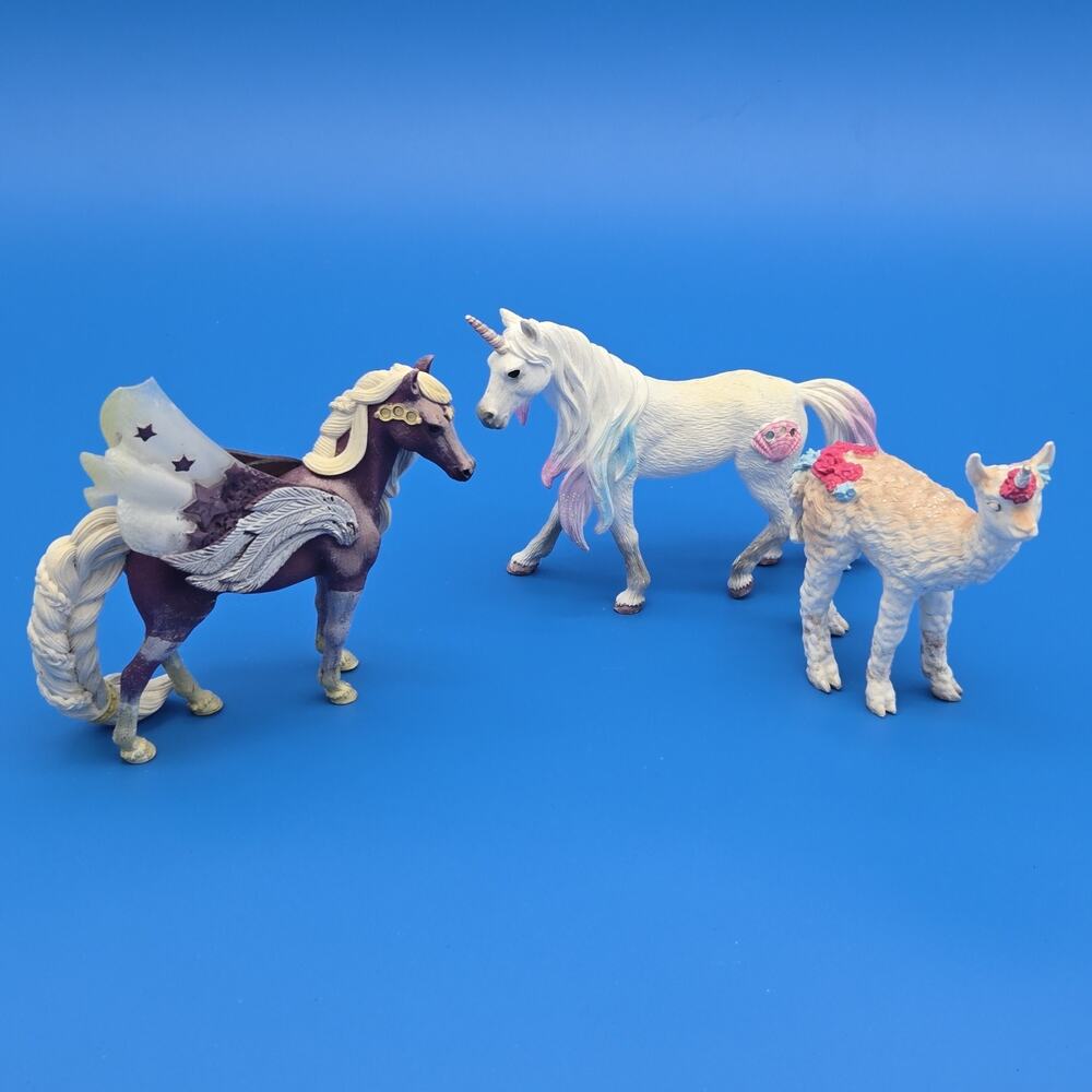 Schleich Unicorn Pegasus Llamacorn Fantasy Animal Figure Lot 3
